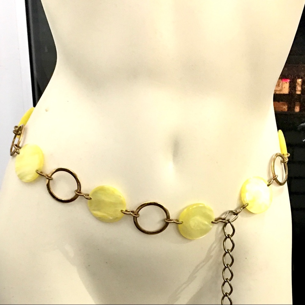 Lemon Drop & Brass Link Drop Belt Necklace